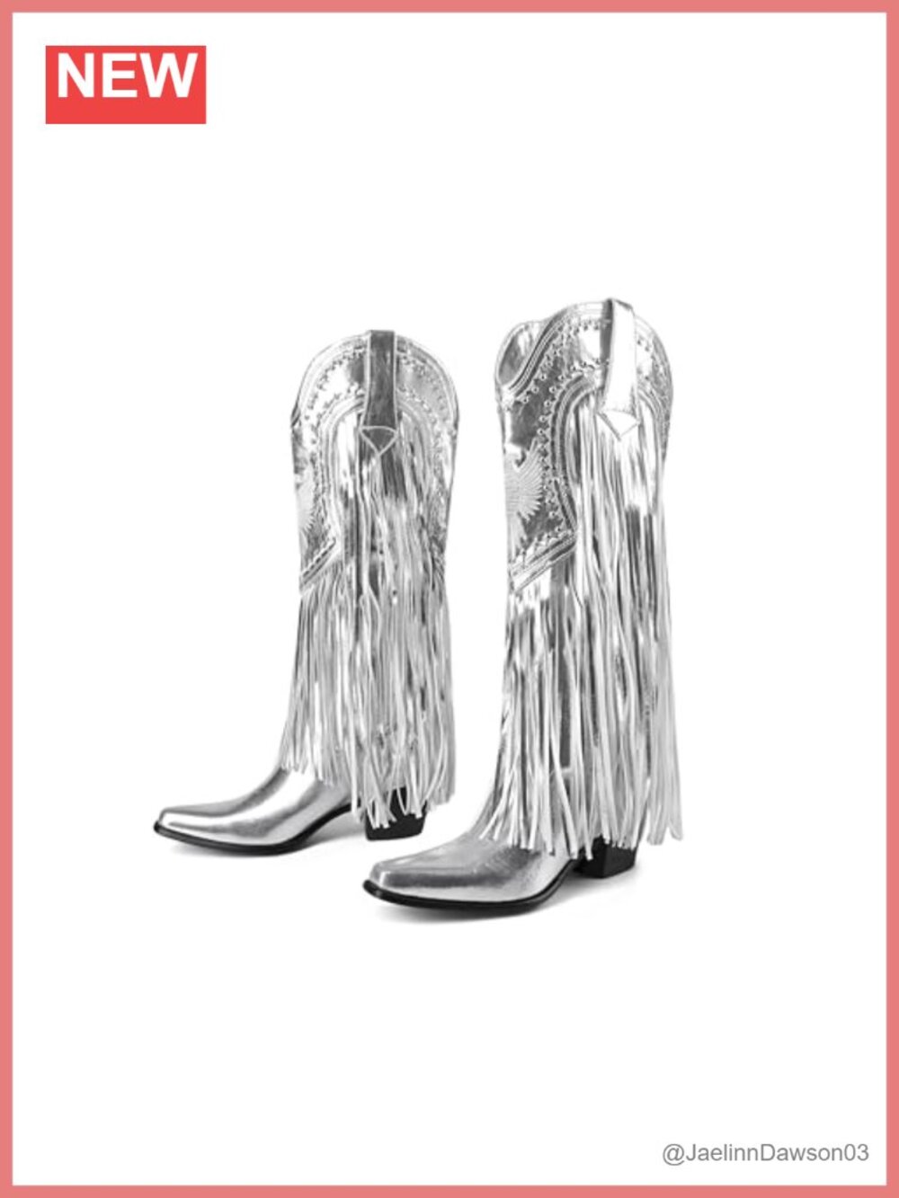 Women's Mid-Calf Western Boots Fringe Studded Square Toe Chunky Heel Pull-On